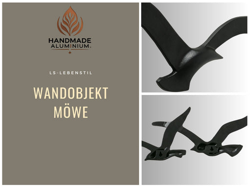 Wand-Objekt Möwe 2-fach 39cm Aluminium Schwarz Vogel Deko-Objekt Deko-Figur