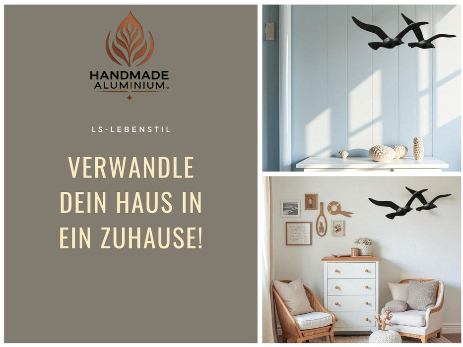 Wand-Objekt Möwe 2-fach 39cm Aluminium Schwarz Vogel Deko-Objekt Deko-Figur