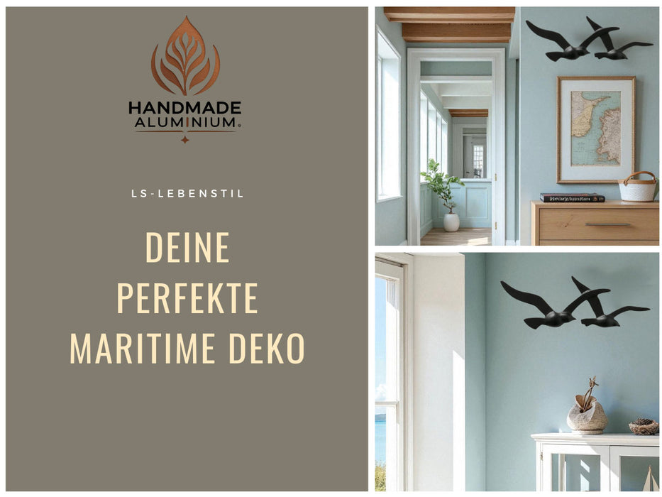 Wand-Objekt Möwe 2-fach 39cm Aluminium Schwarz Vogel Deko-Objekt Deko-Figur