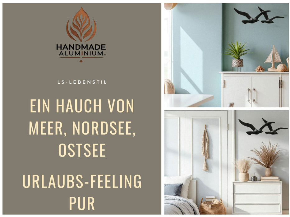 Wand-Objekt Möwe 2-fach 39cm Aluminium Schwarz Vogel Deko-Objekt Deko-Figur