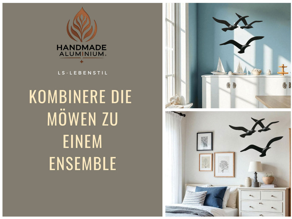 Wand-Objekt Möwe 2-fach 39cm Aluminium Schwarz Vogel Deko-Objekt Deko-Figur