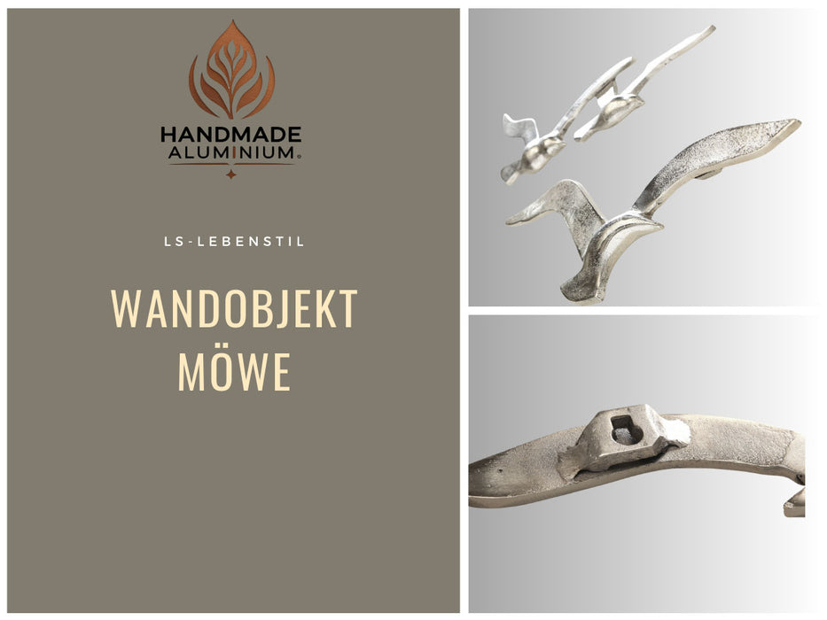 Wand-Objekt Möwe 35cm Aluminium Silber Vogel Deko-Objekt Deko-Figur