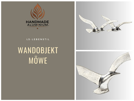 Wand-Objekt Möwe 2-fach 39cm Aluminium Silber Vogel Deko-Objekt Deko-Figur