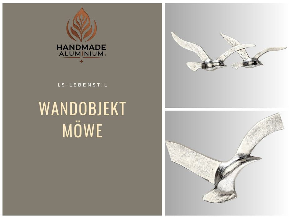 Wand-Objekt Möwe 2-fach 39cm Aluminium Silber Vogel Deko-Objekt Deko-Figur
