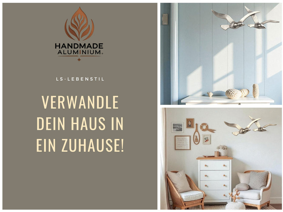 Wand-Objekt Möwe 2-fach 39cm Aluminium Silber Vogel Deko-Objekt Deko-Figur