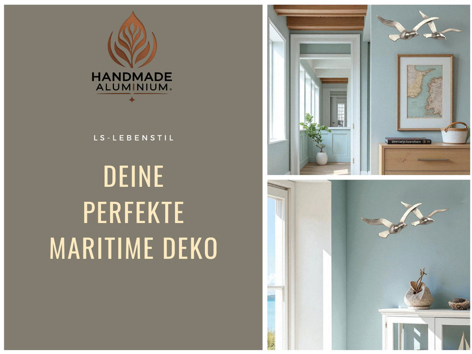 Wand-Objekt Möwe 2-fach 39cm Aluminium Silber Vogel Deko-Objekt Deko-Figur