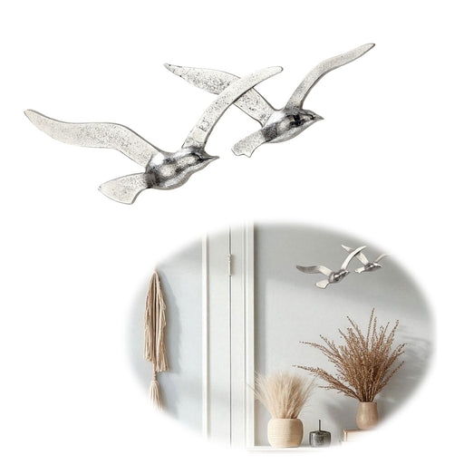Wand-Objekt Möwe 2-fach 39cm Aluminium Silber Vogel Deko-Objekt Deko-Figur