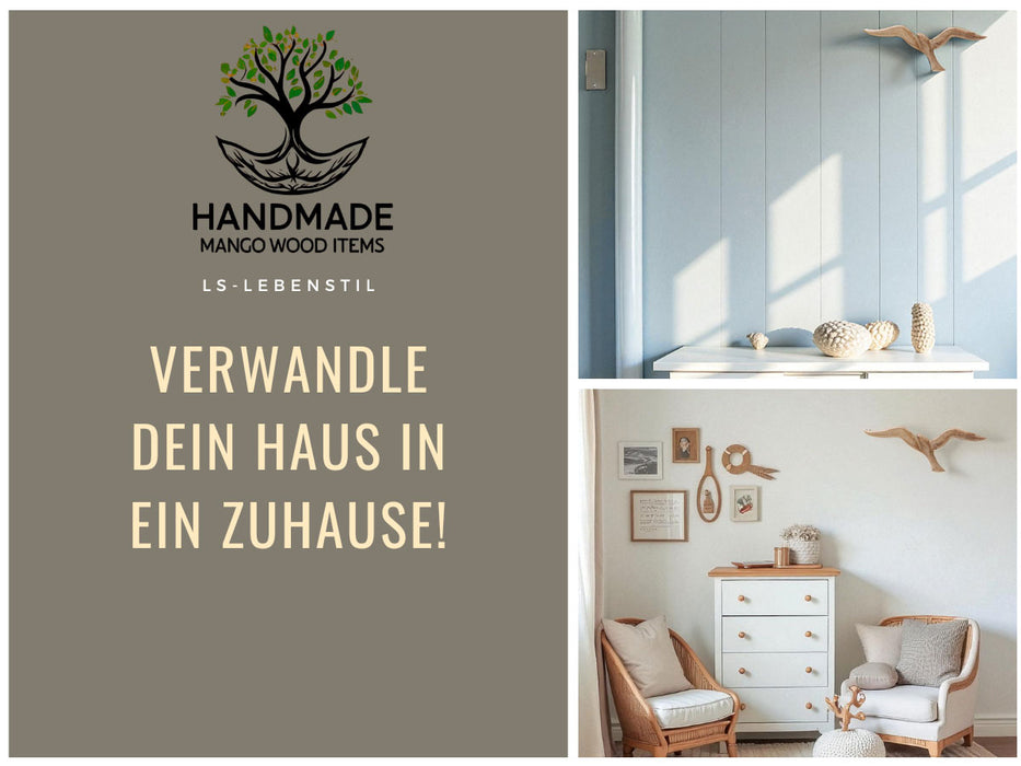 KI-generiertes Bild,Wand-Objekt Möwe 36cm Mango Holz Braun Vogel Deko-Objekt Deko-Figur