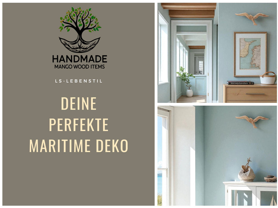 KI-generiertes Bild,Wand-Objekt Möwe 36cm Mango Holz Braun Vogel Deko-Objekt Deko-Figur