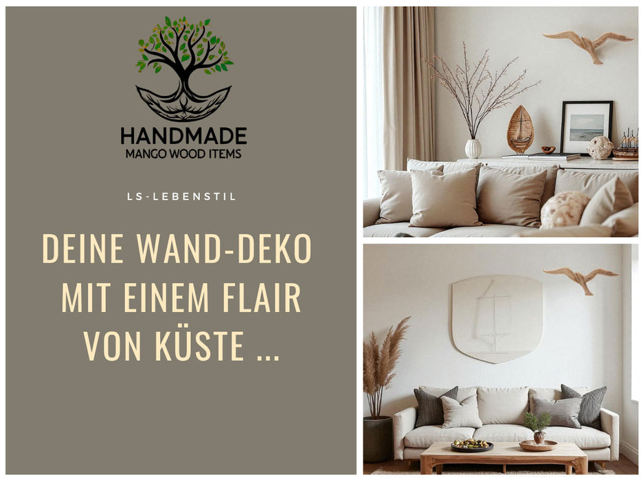 KI-generiertes Bild,Wand-Objekt Möwe 46cm Mango Holz Braun Vogel Deko-Objekt Deko-Figur