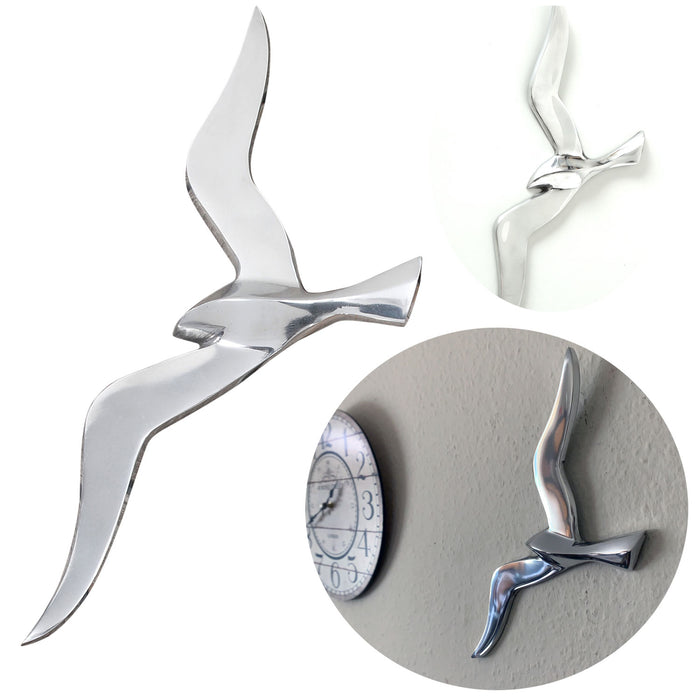 Wand Deko-Objekt Möwe 34cm Aluminium Silber Deko-Figur