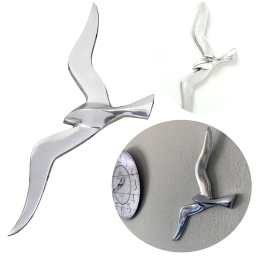 Wand Deko-Objekt Möwe 34cm Aluminium Silber Deko-Figur