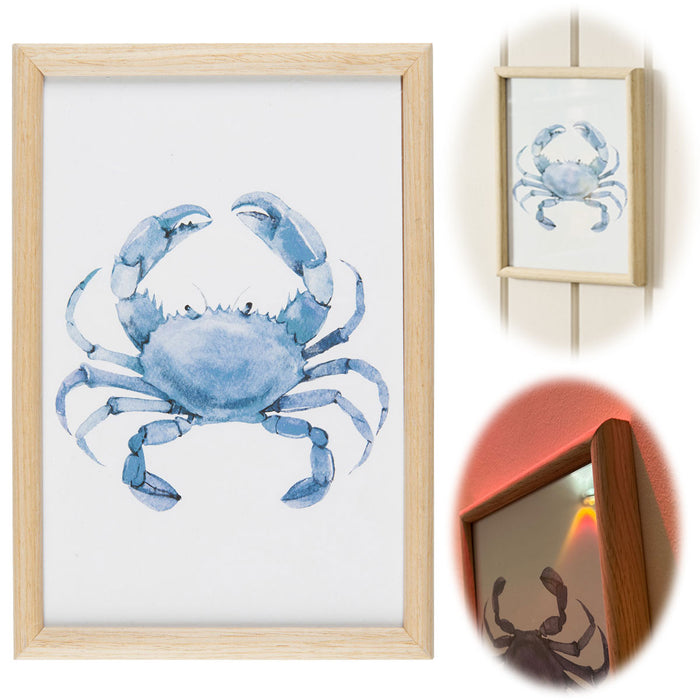 Vintage Wandbild Sylt Motiv Krebs 20x28cm Holzrahmen Glas-Scheibe maritime Deko