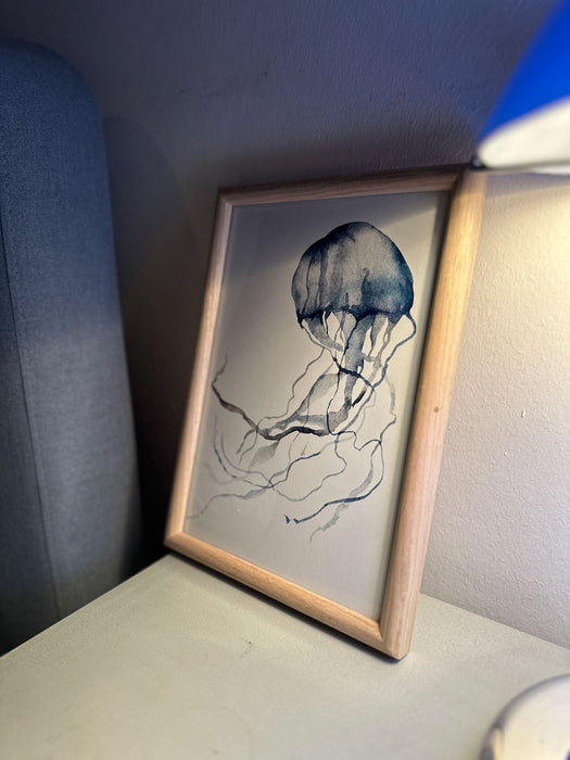 Vintage Wandbild Sylt Motiv Qualle 20x28cm Holzrahmen Glas-Scheibe maritime Deko