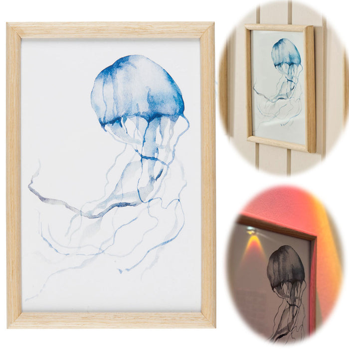 Vintage Wandbild Sylt Motiv Qualle 20x28cm Holzrahmen Glas-Scheibe maritime Deko