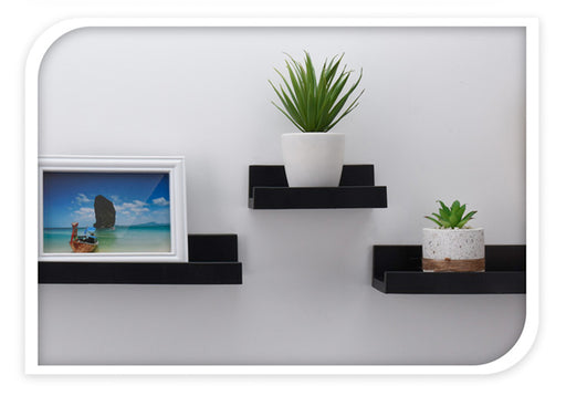KI-generiertes Bild,Wandregal Set 3-fach Schwarz 3 Regale Küchen-Regal Bücher Wand-Board