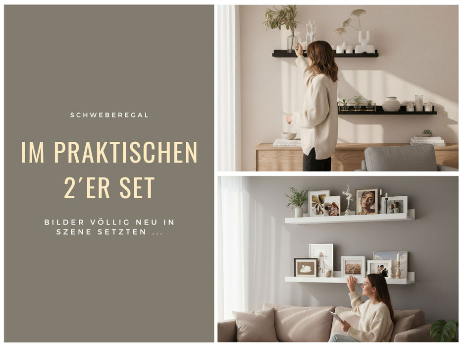 Wandregal Wandboard Freja 2´er Set 45cm Schwarz Deko Regal Schweberegal Küchenregal