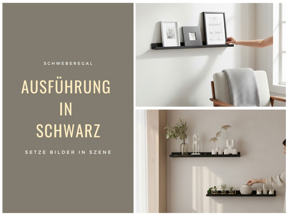 Wandregal Wandboard Freja 2´er Set 45cm Schwarz Deko Regal Schweberegal Küchenregal