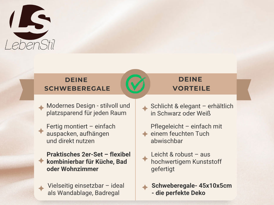 Wandregal Wandboard Freja 2´er Set 45cm Weiß Deko Regal Schweberegal Küchenregal