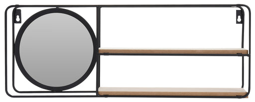 Wandregal mit Spiegel 50x19x10cm Metall Holz Schwarz 2 Ablagen Wandboard