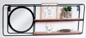 Wandregal mit Spiegel 50x19x10cm Metall Holz Schwarz 2 Ablagen Wandboard