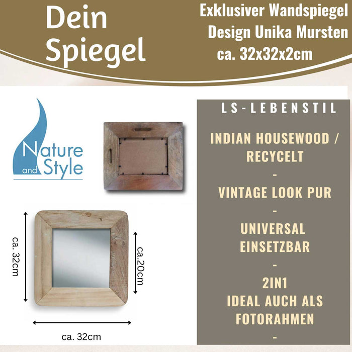 KI-generiertes Bild,Holz Wandspiegel Dehli Grau 32-32cm Fundholz Holzrahmen Spiegel Wohnzimmer Flur