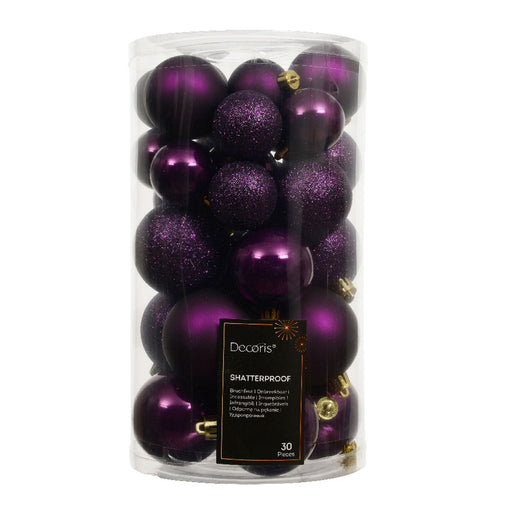 30 Kunststoff Weihnachtskugeln Lila Feige 4cm-6cm Baumkugel Dekokugel