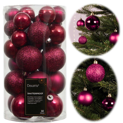 30 Kunststoff Weihnachtskugeln Festive Pink 4cm-6cm Baumkugel Dekokugel