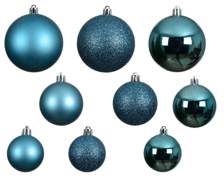 KI-generiertes Bild,30 Kunststoff Weihnachtskugeln Folk Blau Türkis 4cm-6cm Baumkugel Dekokugel