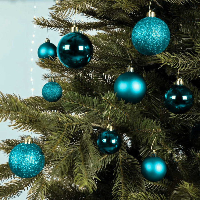 30 Kunststoff Weihnachtskugeln Folk Blau Türkis 4cm-6cm Baumkugel Dekokugel