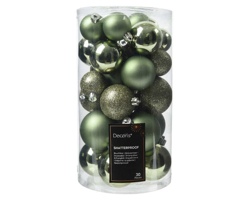 30 Kunststoff Weihnachtskugeln Grün Rosmarin 4cm-6cm Baumkugel Dekokugel