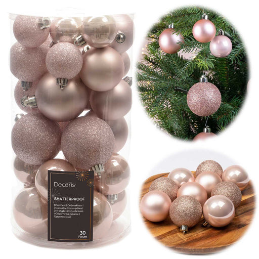 KI-generiertes Bild 30 Kunststoff Weihnachtskugeln Rosa Lachs 4cm-6cm Baumkugel Dekokugel
