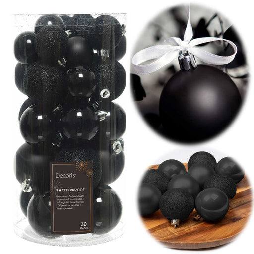 KI-generiertes Bild 30 Kunststoff Weihnachtskugeln Schwarz 4cm-6cm Baumkugel Dekokugel