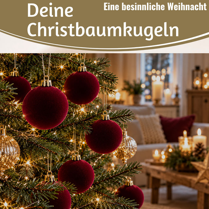 KI-generiertes Bild,8 XL Design Weihnachtskugeln 8cm Samt Bordeaux Rot Kunststoff Baumkugel Deko