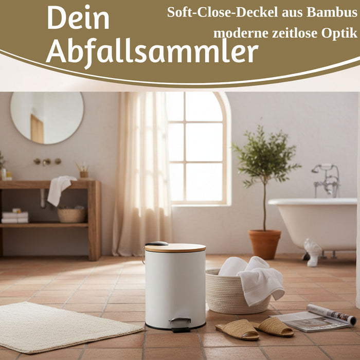 Tretmülleimer Papierkorb 3L Weiß Soft Close Rund Kosmetikeimer Fußpedal Mülleimer