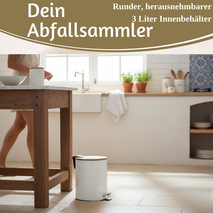Tretmülleimer Papierkorb 3L Weiß Soft Close Rund Kosmetikeimer Fußpedal Mülleimer