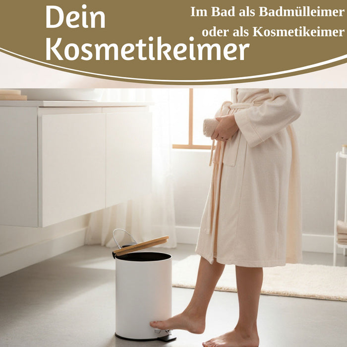KI-generiertes Bild,Tretmülleimer Papierkorb 3L Weiß Soft Close Rund Kosmetikeimer Fußpedal Mülleimer