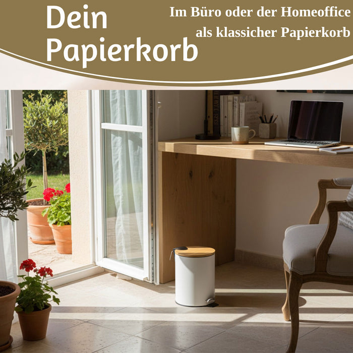 Tretmülleimer Papierkorb 3L Weiß Soft Close Rund Kosmetikeimer Fußpedal Mülleimer