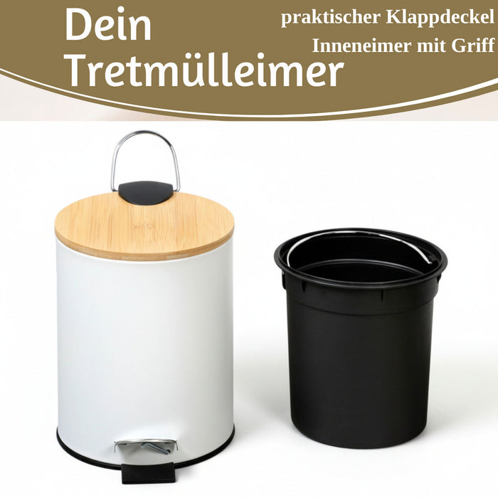 Tretmülleimer Papierkorb 3L Weiß Soft Close Rund Kosmetikeimer Fußpedal Mülleimer