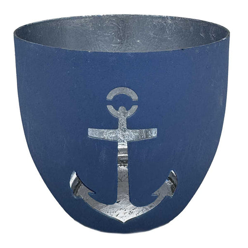 XL Metall Teelichthalter Anker 9cm Blau Silber Votiv Kerzenhalter Windlicht