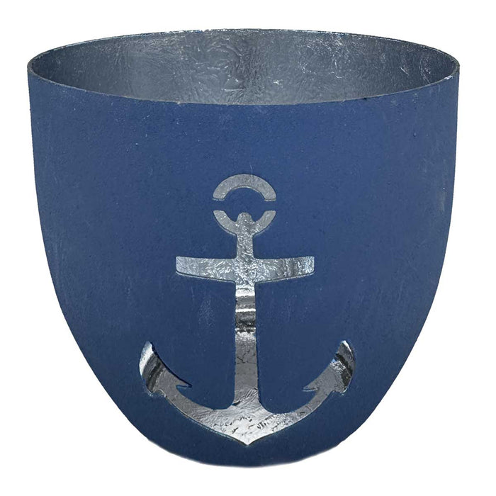 XL Metall Teelichthalter Anker 9cm Blau Silber Votiv Kerzenhalter Windlicht