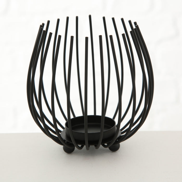 2x Eisen Windlicht Gläser Schwarz Set Milch-Glas Teelichthalter Teelichtglas