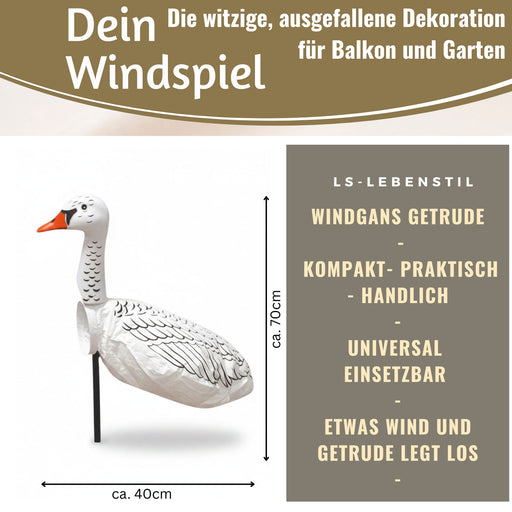 Windspiel Windgans Gertrude 70cm Windsack Gartendeko für draußen