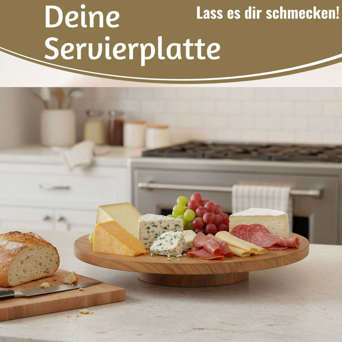 KI-generiertes Bild,Premium Holz Servierplatte 37cm Akazie Drehteller drehbar Drehtablett Drehplatte