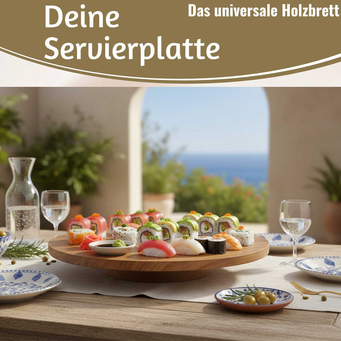 KI-generiertes Bild,Premium Holz Servierplatte 37cm Akazie Drehteller drehbar Drehtablett Drehplatte