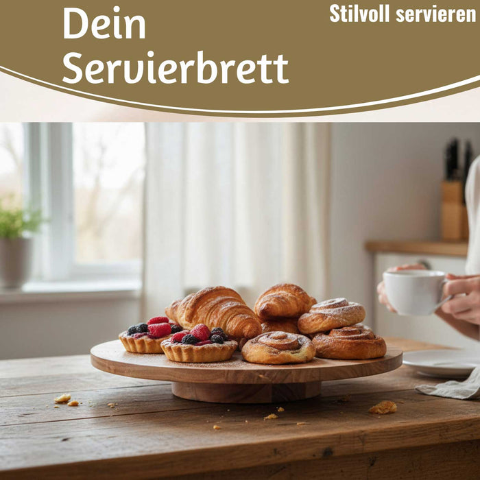 KI-generiertes Bild,Premium Holz Servierplatte 37cm Akazie Drehteller drehbar Drehtablett Drehplatte