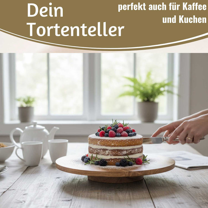 KI-generiertes Bild,Premium Holz Servierplatte 37cm Akazie Drehteller drehbar Drehtablett Drehplatte