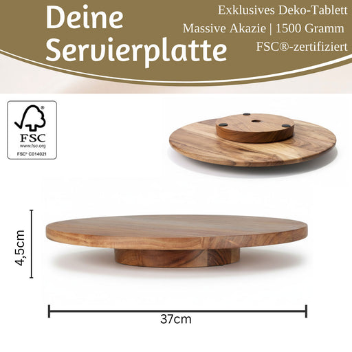 Premium Holz Servierplatte 37cm Akazie Drehteller drehbar Drehtablett Drehplatte