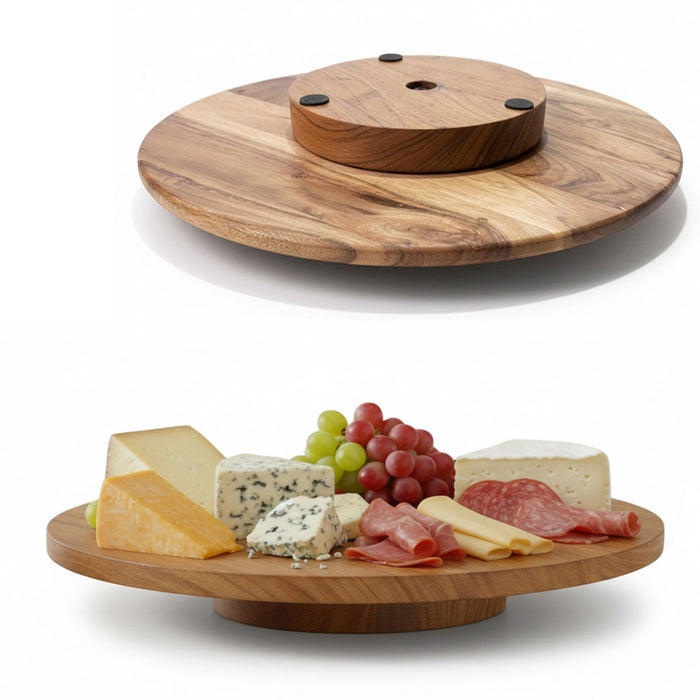 Premium Holz Servierplatte 37cm Akazie Drehteller drehbar Drehtablett Drehplatte