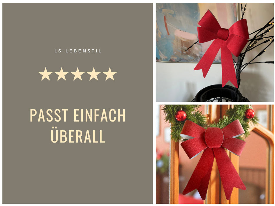 2x XXL Weihnachtsschleife Set 29cm Rot - funkelnd Schleife für Weihnachts-Deko
